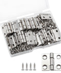 Hella Corrosion Resistant 1 Inch Stainless Steel Mini Folding Butt Hinges For Cabinets And Furniture Badass Strength Metal Hardware No Drama Mounting Slick Operation 30 Pack in a storage box with screws.