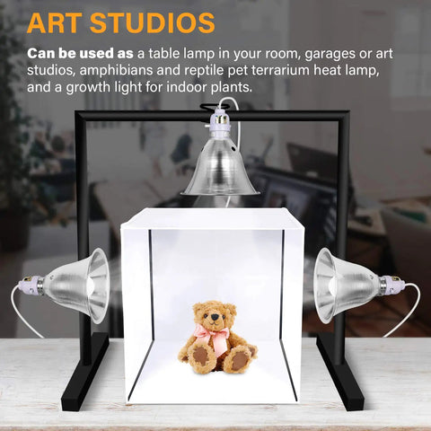 Clamp Lamp With 150W Max, 8.5 Inch Aluminum Reflector, 6 Foot Cord, Black, Bulb Not Included in studio light setup