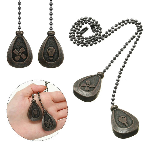 Four Pack 12 Inch Ceiling Fan Pull Chain Extenders in Black Copper Finish with Classic Drop Shaped Beaded Pendants
