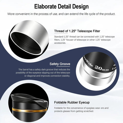 Details of 1.25 Inch HD Fully Multi Coated Eyepiece with 66 Degree Ultra Wide Angle for astronomy telescopes