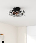 21 Inch Caged Low Profile Ceiling Fan With Light Flush Mount Farmhouse Quiet Fandelier With Remote Control mounted on ceiling