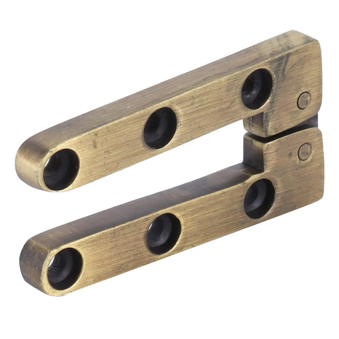90 Degree Fold Flat Cabinet Hinge For Secure Furniture Storage And Slick Lids, shown in brass finish and folded position