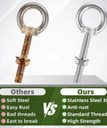 Comparison of rusty and stainless steel eye bolts with 304 markings, part of 4 Pack M8 X 100mm Stainless Steel Eye Bolts With Nuts And Washers Lifting Ring Eyebolt Kit For Swing Board Furniture And DIY Projects 5/16 Inch Threaded Heavy Duty Hardware.