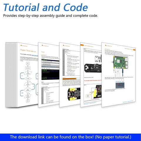 Freenove Mecanum Wheel Car Kit tutorial and code booklet pages, angled stack of instruction sheets.