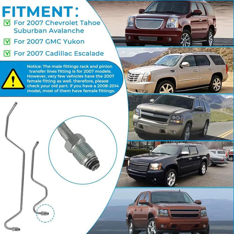 Rack Pinion Transfer Lines For 2007 Chevrolet Tahoe Suburban Avalanche And 2007 GMC Yukon And 2007 Cadillac Escalade With Male Fittings Hard Lines On Rack Replacement For Precise Steering