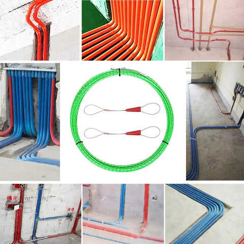 30M 100ft Fish Tape Cable Puller Kit For Through Wall Wiring showing flexible design and various installation examples in walls and conduits