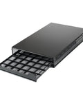 Keep Your Kitchen Game Tight With This Metal Coffee Pod Drawer Holds Sixty Nespresso Capsules Effortless Slide Design Lets You Snag Pods Without Breaking A Sweat, heavy-duty black metal drawer with gliding tracks.