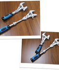 Beefy Retractable 10 To 12 Inch Adjustable Wrench With 180 Degree Rotating Head 3 In 1 Crescent Wrench on wooden surface