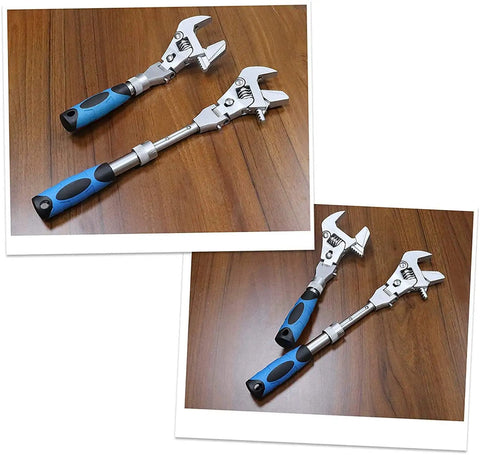 Beefy Retractable 10 To 12 Inch Adjustable Wrench With 180 Degree Rotating Head 3 In 1 Crescent Wrench on wooden surface