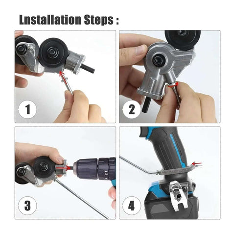 Installation steps for Pro Grade Drill Attachment Kit For DIY Metalworking Nibbler Plate Cutter And Sheet Metal Cutter With Electric Drill Accessory