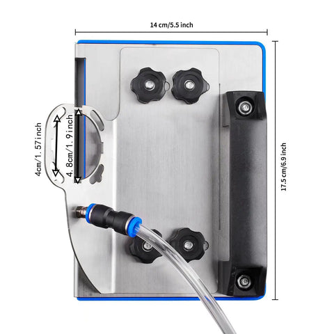 45 Degree Tile Chamfering Tool For Angle Grinders With Adjustable Chamfer Angle Delivers Pro Grade Clean Professional Edges On Ceramic Tiles And Easy Setup Compatible With Type 100 Grinders, dimensions and parts visible