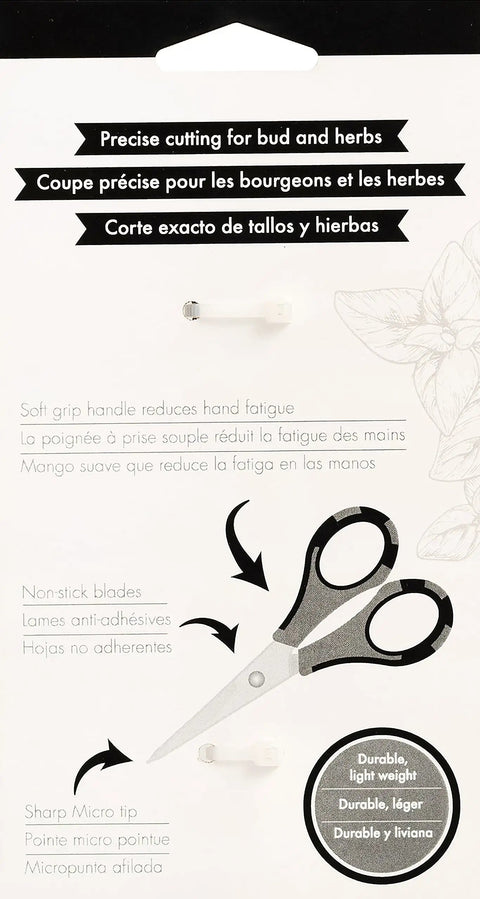 Cutter Bee Precision Craft Scissors With Micro Tip For Small Details packaging with text in multiple languages describing features.
