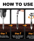 Instructions for using 6 Piece Screw Extractor Set Made From 35CrMo Steel With Spiral Groove on screws.