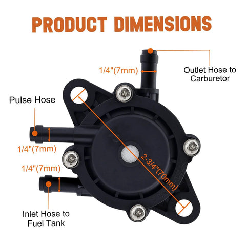 Fuel Pump For Lawn Mower Engines 808656 808492 491922 Kohler Honda Kawasaki Compatible with dimensions labeled