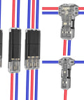 Heavy Duty 62 Piece Solderless Wire Tap Connector Kit Featuring Five Quick Snap Sizes for connecting red and blue wires.
