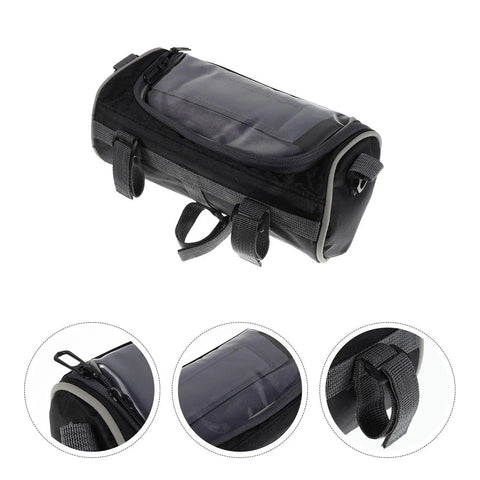Kisangel Front Frame Bike Bag Handlebar Storage Pouch In Durable Black 900D Oxford Cloth. Super Lightweight And Portable Design For Easy Riding. Minimalist Style Keeps Your Gear Secure Without Added Weight. Perfect For All Day Rides And Quick Commutes