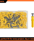Wall Anchor Kit With 100 Ribbed PE Anchors And 100 304 Stainless Steel Screws For Hollow Brick Porous Concrete And Aerated Block Mounting