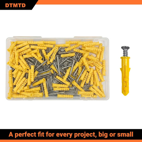 Wall Anchor Kit With 100 Ribbed PE Anchors And 100 304 Stainless Steel Screws For Hollow Brick Porous Concrete And Aerated Block Mounting