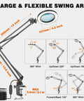 Ultimate Crafting Desk Magnifier Lamp With Light, 8x And 10x Dual Magnification Glass, 27.6 Inch Swing Arm, flexible angles shown