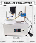 Professional Grade Lapidary Faceting Machine For Jade Crystal And Agate Stone Work Featuring Slick Adjustable RPM Copper Motor with dimensions and features.