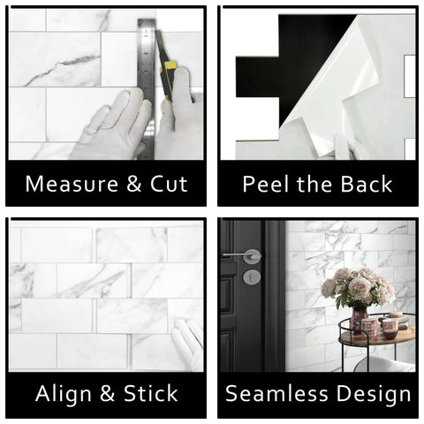 Steps for 10 Sheet Subway Peel And Stick Backsplash Tiles 12 By 12 Carrara White Marble Look Self Adhesive Wall Tiles installation.