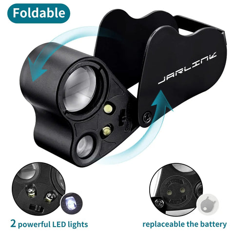 Two Pack Illuminated Jewelers Loupe Set With 30X 60X 90X And 30X 60X Magnifications UV Black Light And Bright LED Lighting