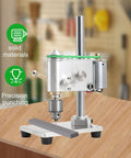 Compact Mini Drill Press Portable Bench Top Electric Tool For Metal Wood Jewelry Diy Crafts Precision Drilling Up To 4500Rpm on a wooden surface.