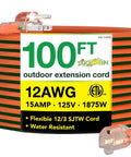 Coiled 100 Foot 12/3 SJTW Outdoor Extension Cord With Lighted End Orange Heavy Duty Contractor Grade