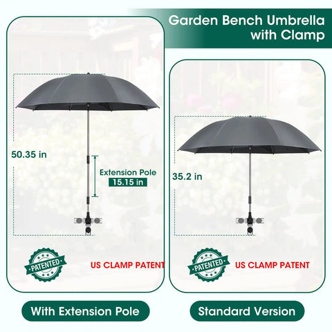 Image showing a garden bench umbrella with clamp, standard version and extension pole, part of the Two In One Garden Kneeler With Umbrella.