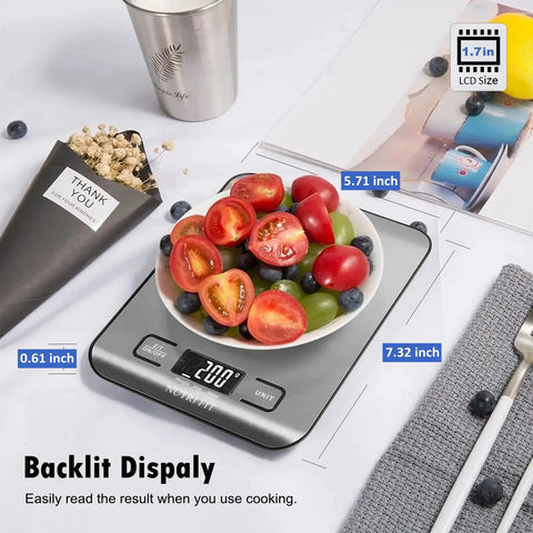 Digital Kitchen Scale For Baking And Weight Loss Grams Ounces For Cooking With Backlit LCD Tare Function Stainless Steel Platform