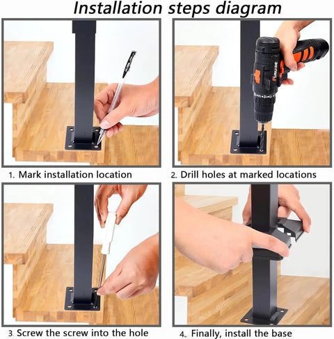 Installation steps for Built Like A Tank U Shaped Handrail For Indoor Stairs Outdoor Steps Heavy Wrought Iron Railing.