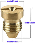 Close-up of brass 1.1mm Foam Cannon Orifice Nozzle with dimensions for snow foam lance, 2 pack.