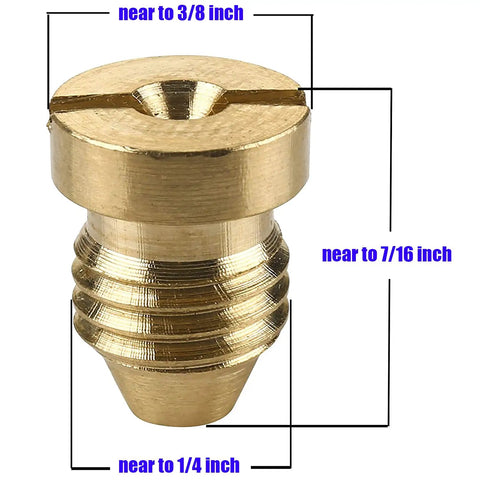 Close-up of brass 1.1mm Foam Cannon Orifice Nozzle with dimensions for snow foam lance, 2 pack.