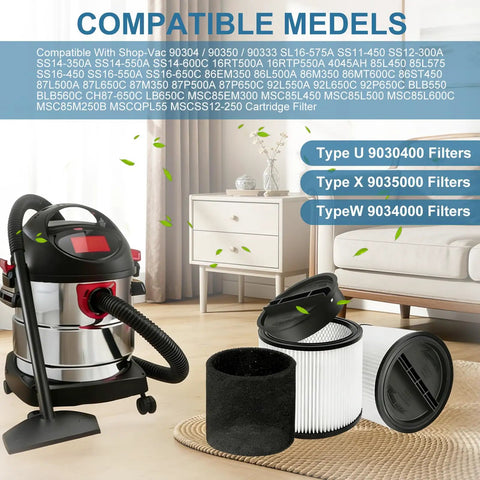 2-Pack Cartridge Filter Kit With Lids, 4 Foam Sleeves, And Cleaning Brush For 90304 Series Wet Dry Vacuums with compatible models list