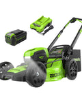 40V 20 Inch Brushless Cordless Lawn Mower With 4Ah Battery And Charger, 4 In 1 Cutting Deck, shown with battery and charger