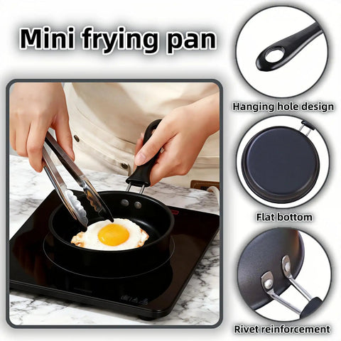 4.7 Inch Mini Frying Pan Nonstick For One Egg Breakfast with Hanging Hole Flat Bottom Pan on induction stove