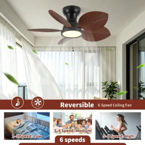 Yunstore Coveview Tropical-Style 30-Inch Ceiling Fan - 6-Speed Settings in modern indoor setting with palm-leaf blades.