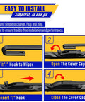 Installation steps for Nissan Rogue and Pathfinder Windshield Wiper Blade Set of 3 with U Hook for easy fitment.