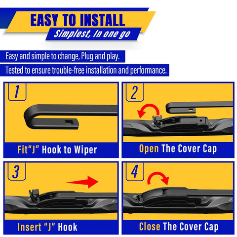 Installation steps for Nissan Rogue and Pathfinder Windshield Wiper Blade Set of 3 with U Hook for easy fitment.