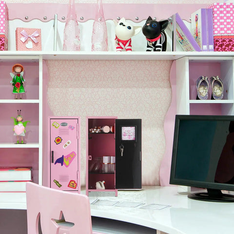 Fresh Pink Metal Mini Locker With Secure Lock And Keys Compact Desktop Organizer For Home Office Decor showcased on a desk.