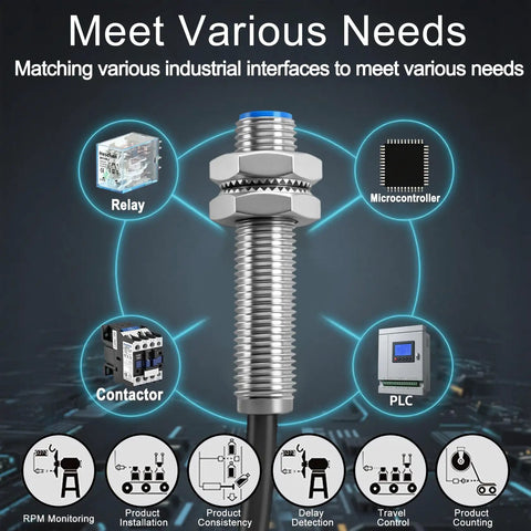 M8 Inductive Proximity Sensor Switch Shield Type, NPN NO, 3-Wire, 10-30VDC, 200mA, 1.5mm Sensing Range with industrial interfaces