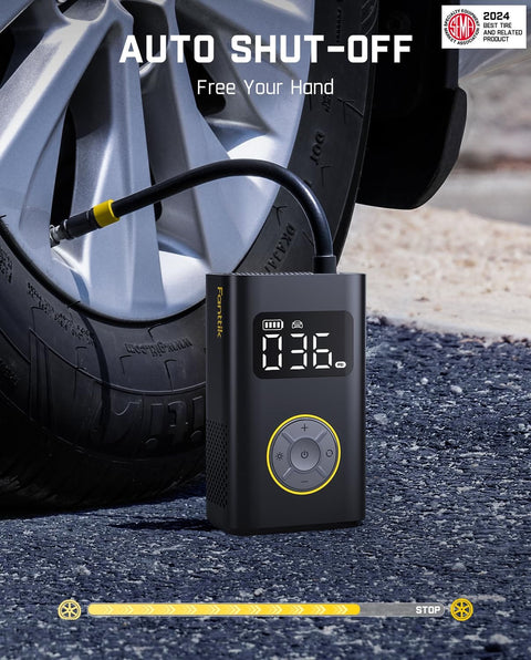 1 Minute Beast Mode Quick Inflate Portable Tire Inflator With Digital Pressure Gauge inflating a car tire