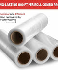 Top Shelf 18 Inch Stretch Wrap 80 Gauge Clear Plastic Film 4 Pack Bulk Rolls for heavy moving furniture wrapping, showing rolls.