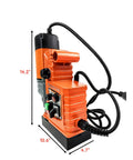 High Octane Magnetic Drill Press With Variable Speed 1400W Heavy Hitter For Rigid Metals Portable 2 Inch Bore Tool side view with dimensions