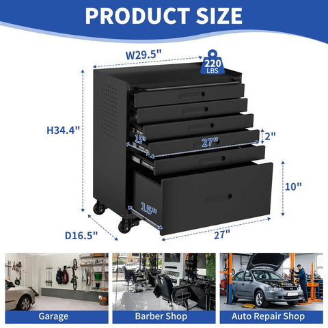 Heavy Duty Rolling Tool Chest With Six Full Extension Drawers And Whisper Quiet Tracks, Easy Glide Wheels Make Tackling Garage Grunt Work A Breeze, Rust Resistant Steel Organizer Built Tough For Real Jobs product dimensions and capacity