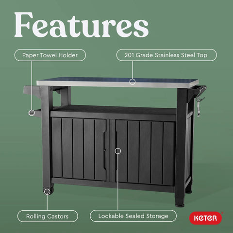 Unity XL Portable Outdoor Table With Stainless Steel Top For Kitchen Prep And Outdoor Storage Cabinet For Grillin Accessories