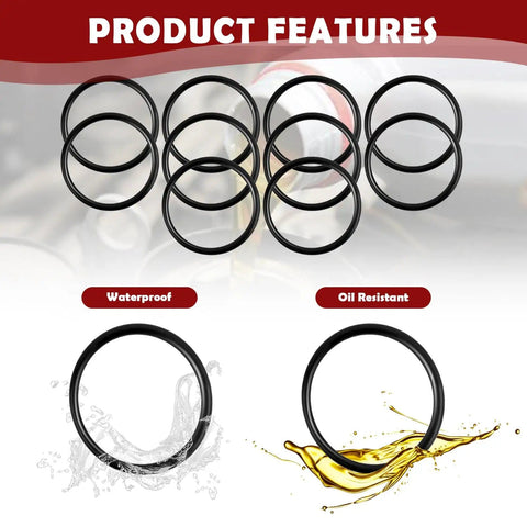 10 Piece Rubber O Ring Kit For Racing Fuel Jugs Sealing And Gasket Set, Includes 3.13 Inch Outer Diameter, visible features waterproof and oil resistant properties.