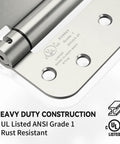 Joyny 3-pack 4-inch brushed nickel self-closing door hinge, spring-loaded, UL listed, close-up view