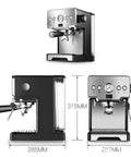 No Sweat 1450W Bean To Cup Espresso Coffee Machine With Strong 15 Bar Pump side and front views with dimensions.