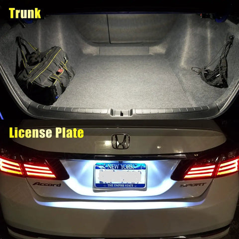 Honda Accord trunk and license plate illuminated with 6000K white LED light from 14 Piece LED Interior Light Kit 2013-2022
